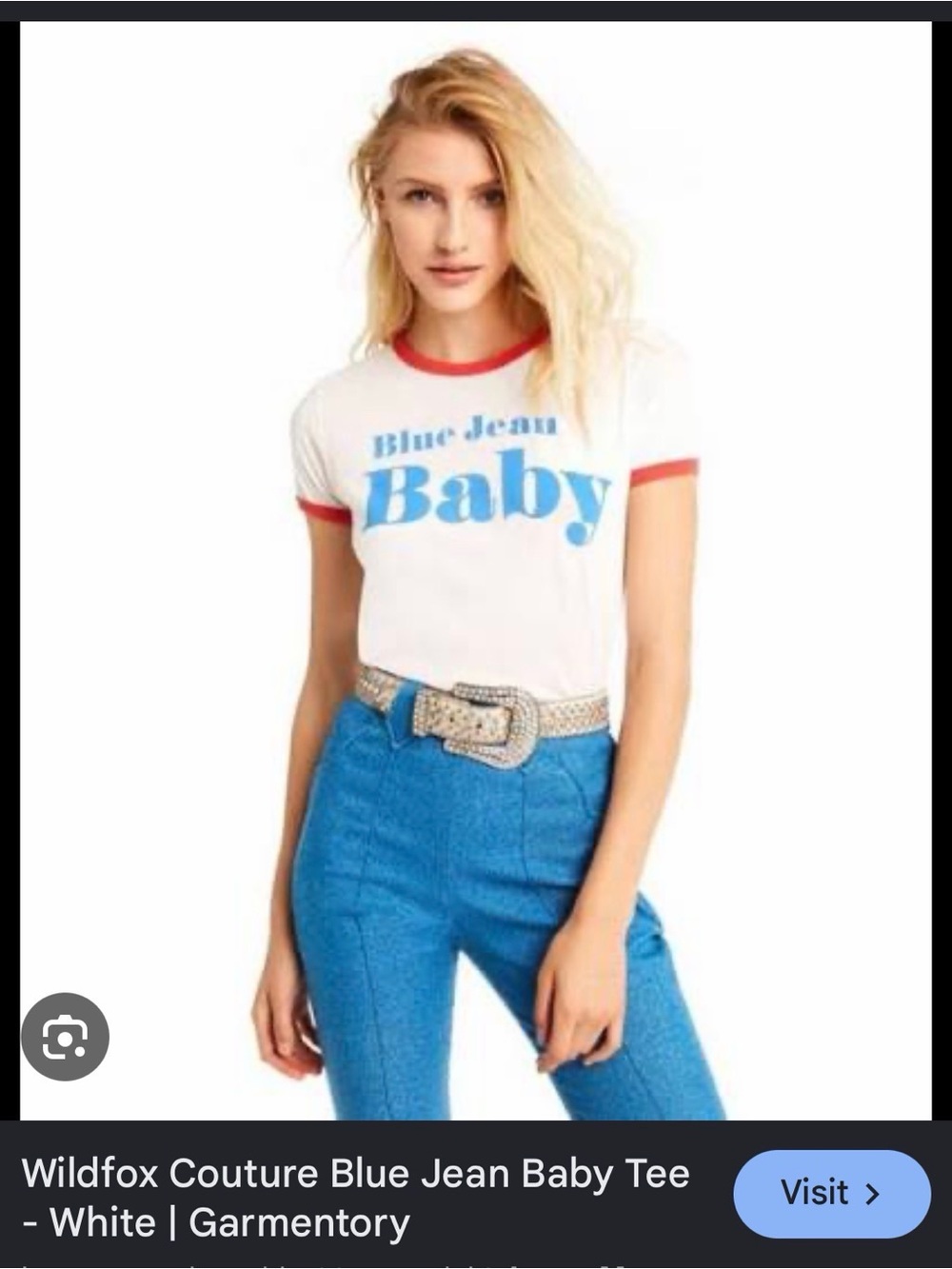 Wildfox Blue High-Rise Jeans with White Graphic Tee